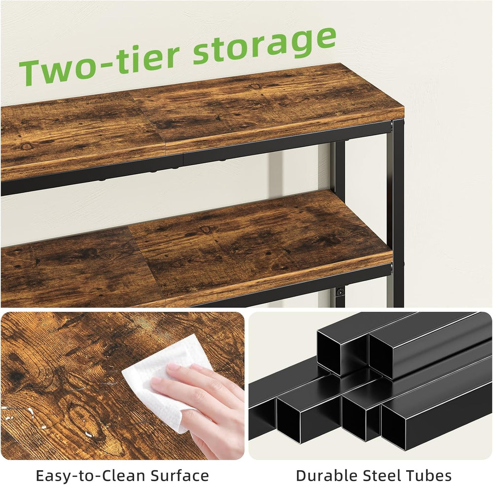 Simple Trending Console Table, 2-Tier Narrow Sofa Table, Rustic Brown | Entry...