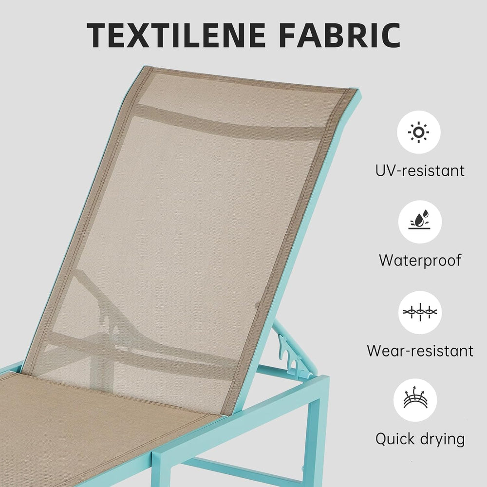 Outdoor Lounge Chair, 5-Position Aluminum Chaise Lounge with Wheels & Arm...