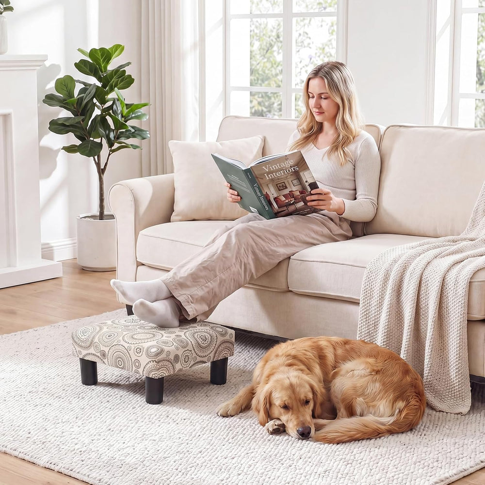 Joveco Small Foot Rest Stool Ottoman, Square Upholstered Fabric Footstool for...
