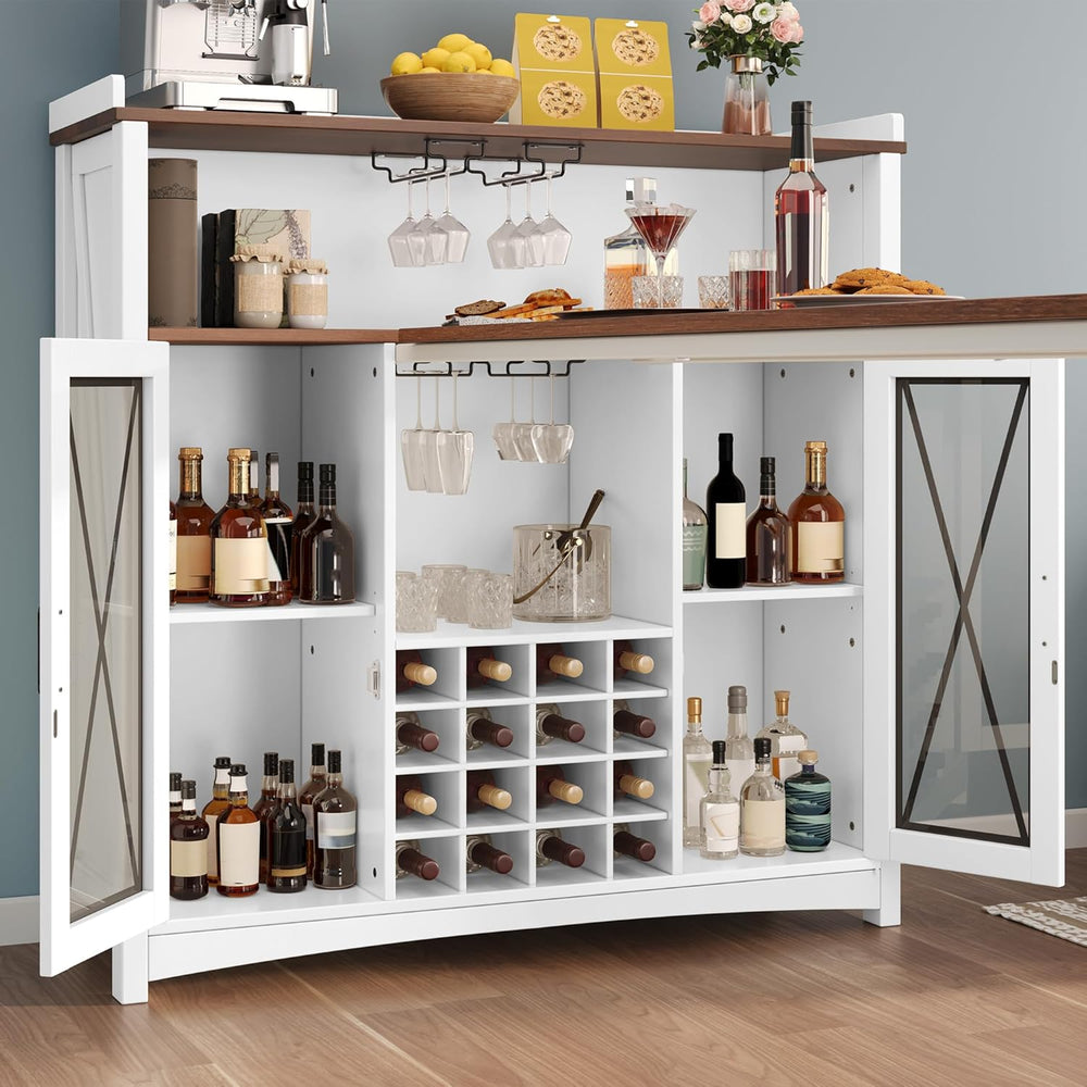 DWVO Farmhouse Wine Bar Cabinet with LED Lights, 47" Coffee Bar Station ...