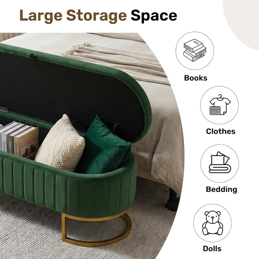 65" Velvet Storage Ottoman Bench End of Bed for Bedroom Entryway Green |...