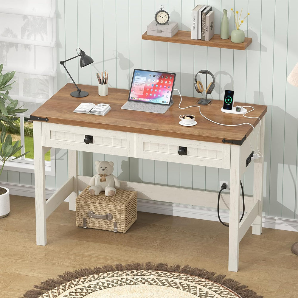 YOMILUVE Farmhouse Computer Desk with 2 Drawers, 39 Inch Small Office Compute...