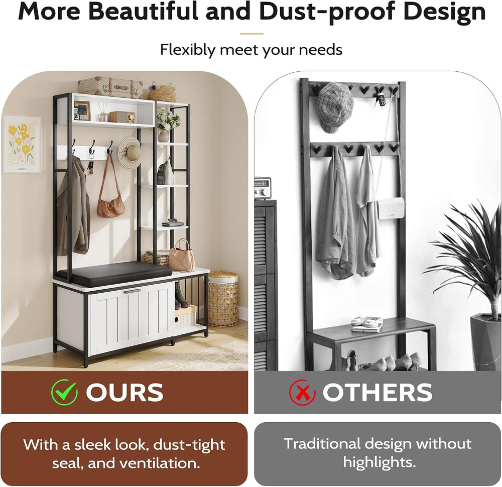 Hall Tree Coat Rack, Hall Tree With Bench and Shoe Storage Shoe With, Mud Roo...