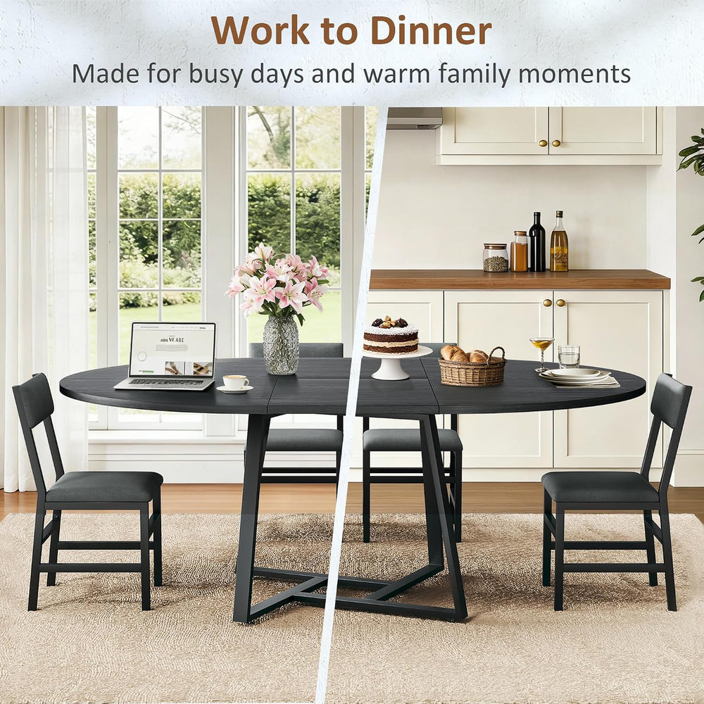 HUAHUU 60" Dining Table Set for 4-8, 5-Piece Extendable Round to Oval Ki...