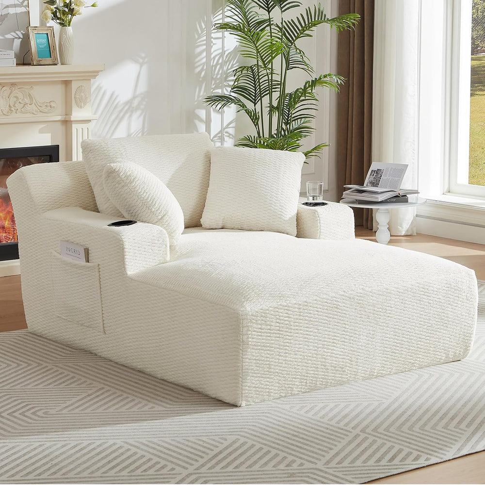 49.2" Oversized Chaise Lounge Chair Indoor,Faux Fur Reading Chair with C...