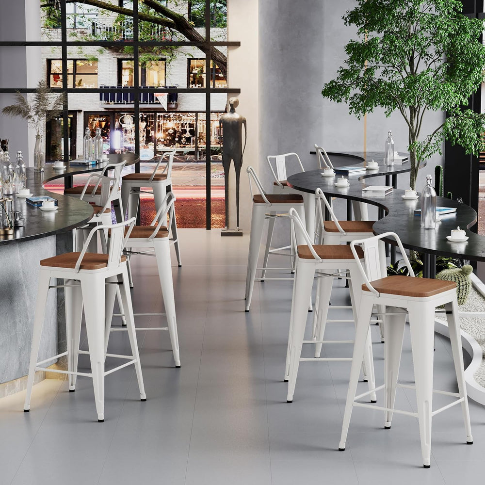 HAOBO Home 30" Bar Stools Set of 2 Bar Height Metal Barstools with Wood ...