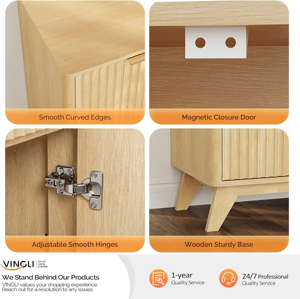 VINGLI 55" Buffet Cabinet with Storage, Fluted 4 Doors Sideboard Cabinet...