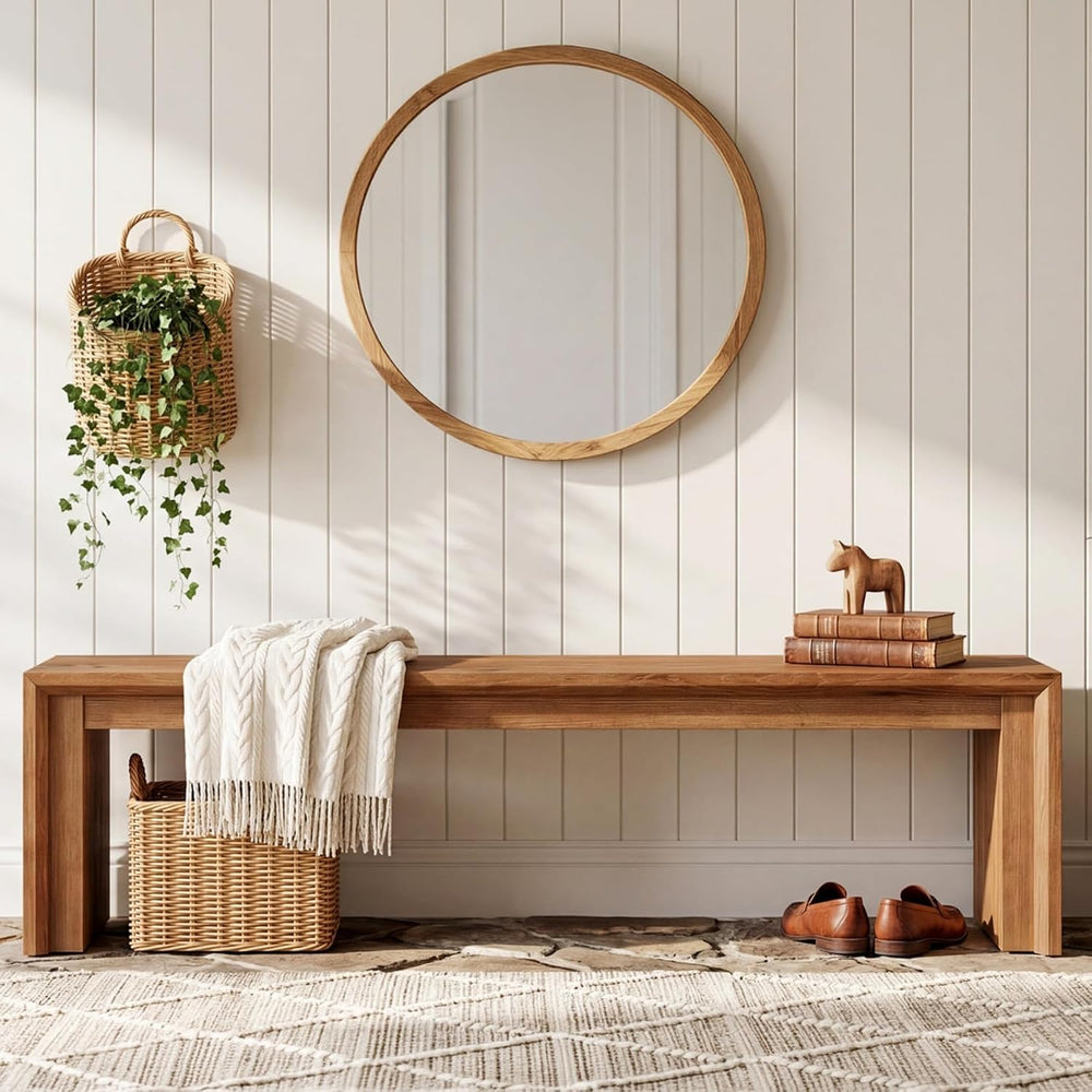 63-Inch Solid Wood Dining Bench, Farmhouse Long Bench for Dining Table, Woode...