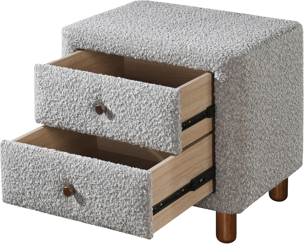 Grey Boucle 2-Drawer Upholstered Nightstand,for Small Spaces