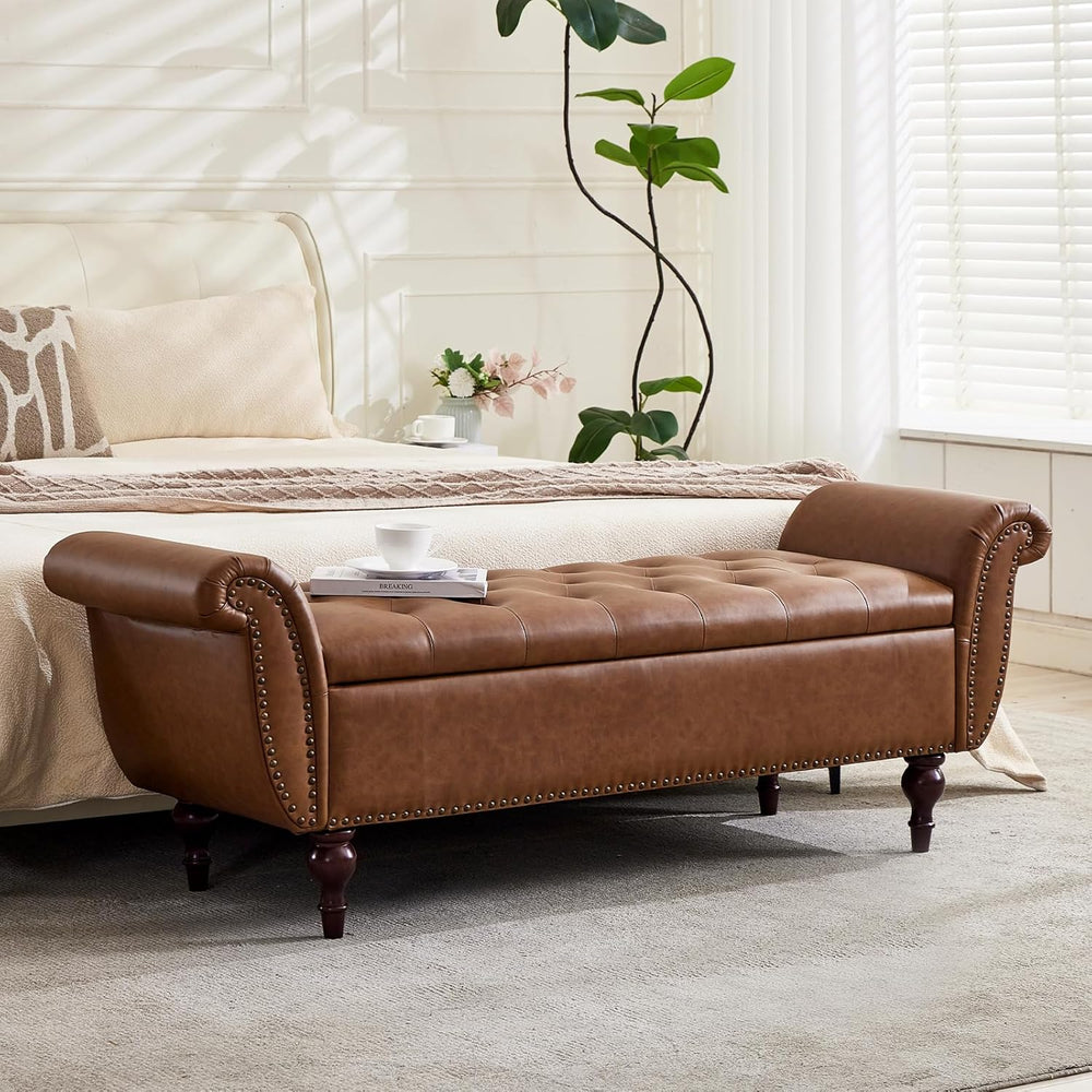 63.78" Inch Storage Bench for Bedroom Faux Leather End of Bed Bench with...