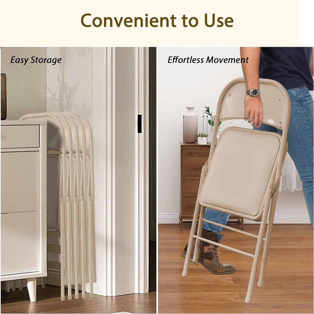 4 Pack Folding Chairs with Cushion, Comfortable Padded Foldable Dinning Chair...