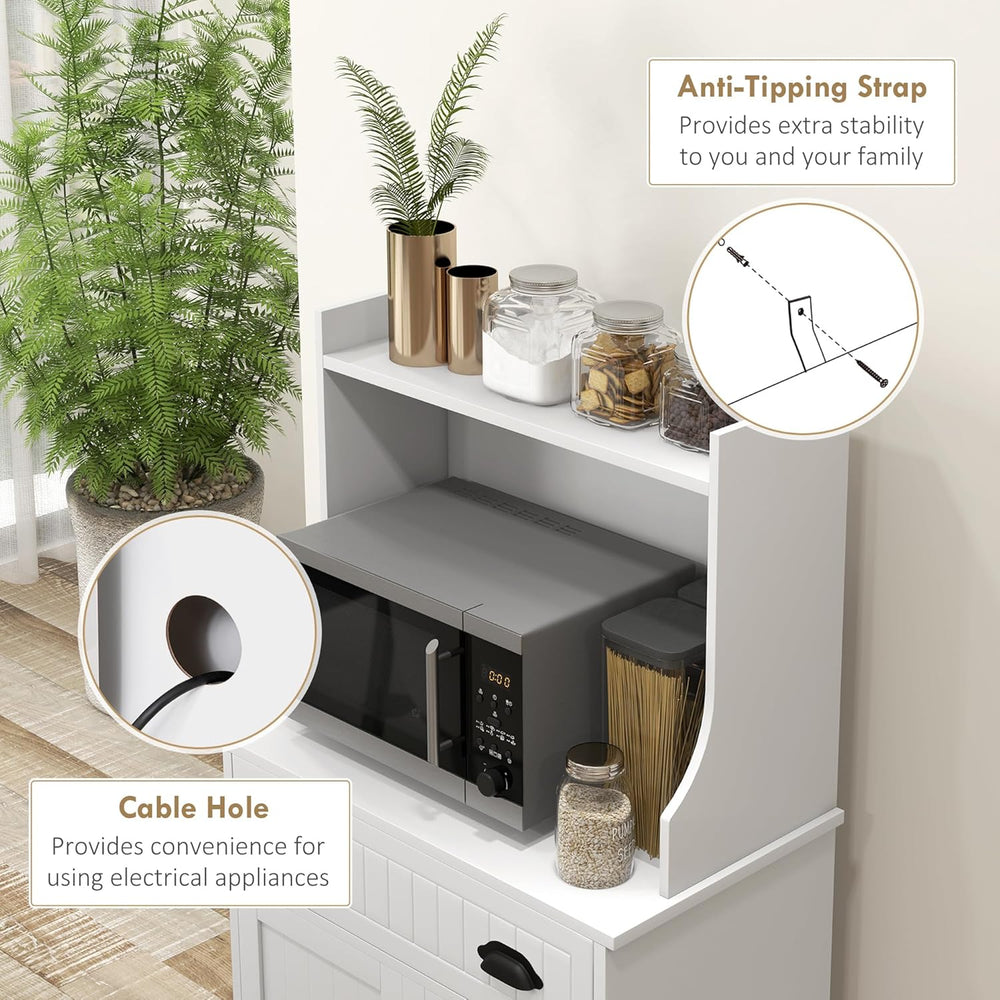 Microwave Cabinet with Storage Drawer, Double Door Cabinet and Adjustable She...
