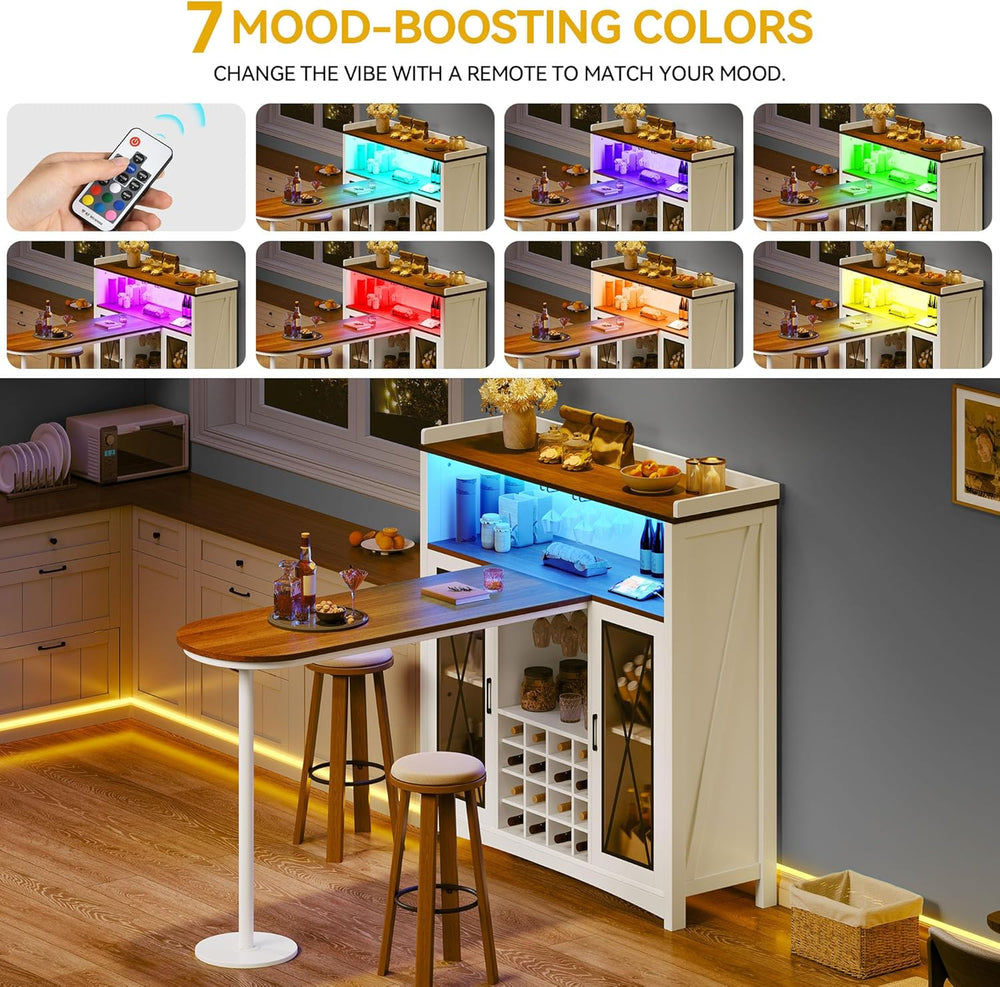 DWVO Farmhouse Wine Bar Cabinet with LED Lights, 47" Coffee Bar Station ...