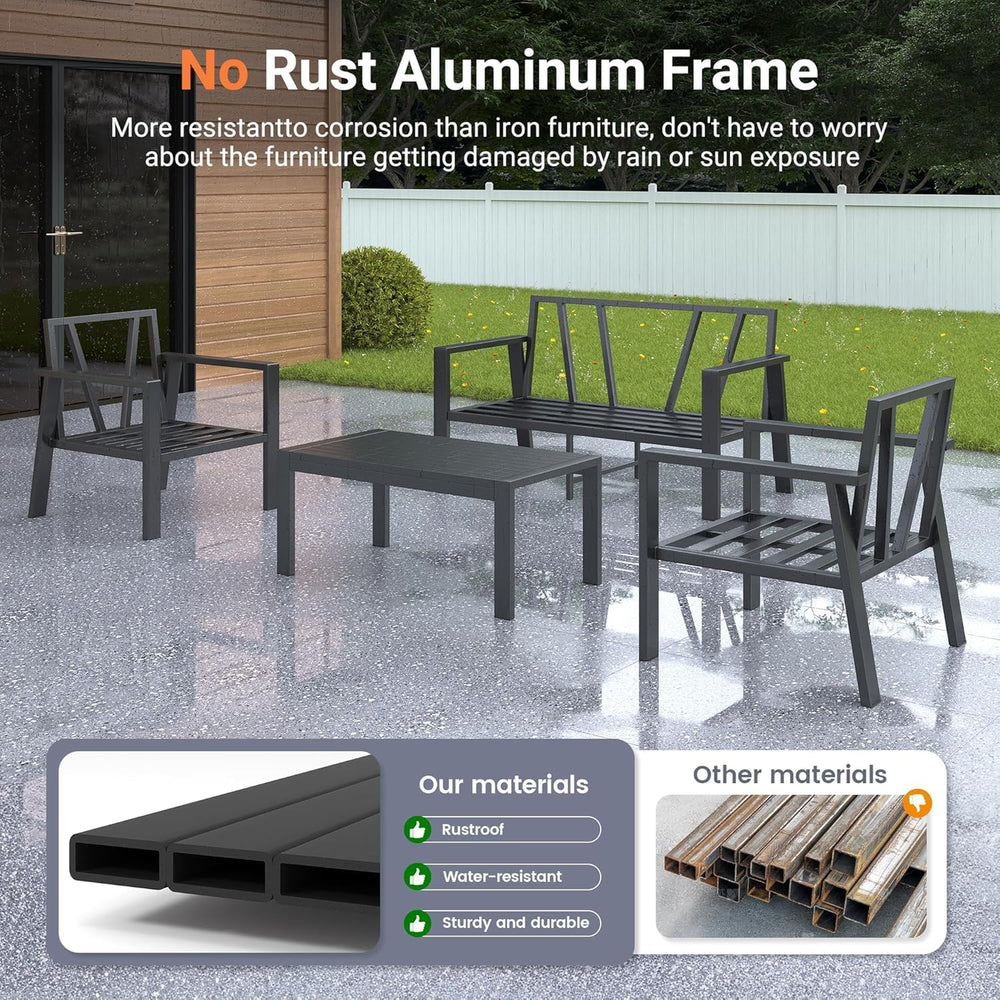 UDPATIO Aluminum Patio Furniture Set Outdoor, Sectional Metal 4 Pieces Conver...