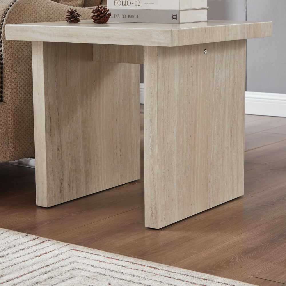 Roundhill Furniture Cavira Modern Faux Marble Living Room End Table, Beige