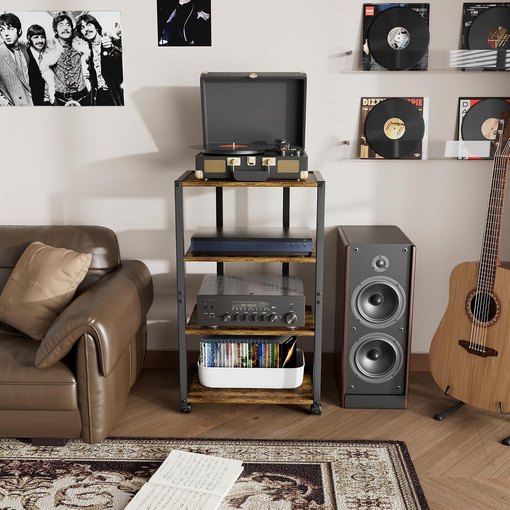 AV Media Stand with Wheels, 4-Tier Game Console Shelf