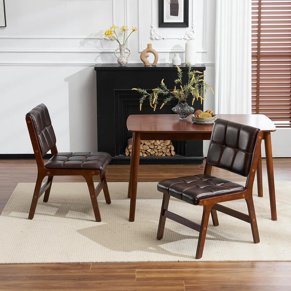 Furniliving Oak Wooden Dining Chairs Set of 2, Mid-Century Modern Leather Uph...