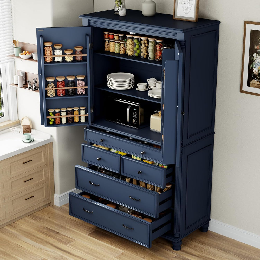 Freestanding Large Kitchen Pantry,Tall Storage Cabinet Cupboard with 6 Door S...