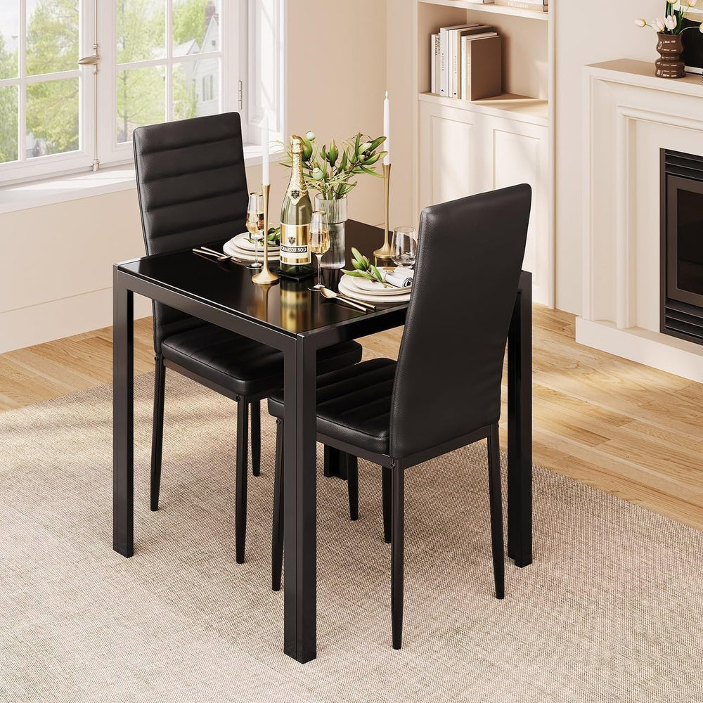 Gizoon 3 Piece Glass Dining Table Set, Kitchen Table and Chairs Set for 2