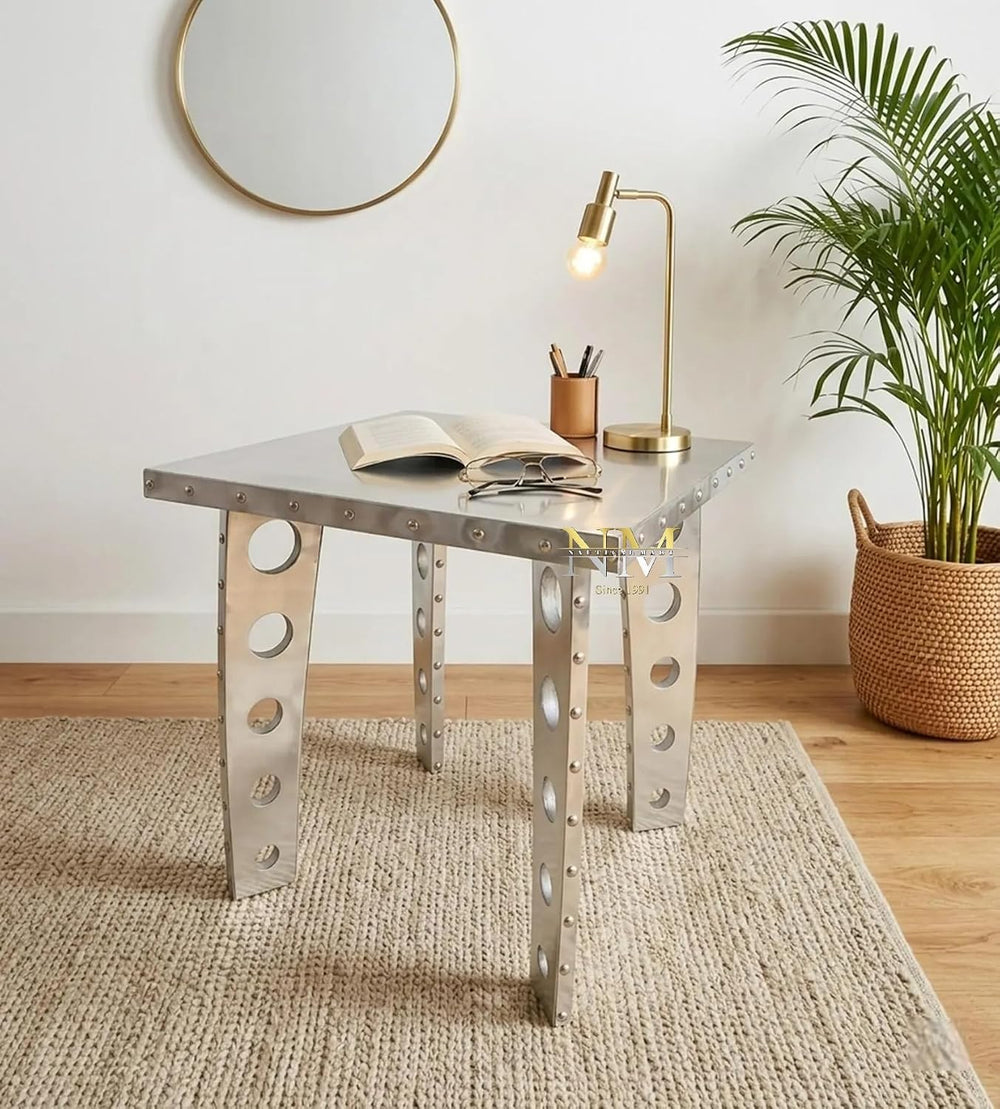 Handcrafted Aluminum Aviator Side Table- Square End Table with Retro Vintage ...