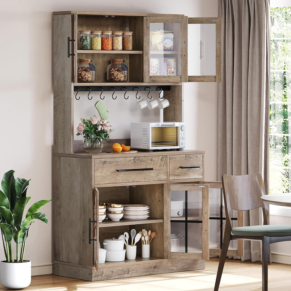 DWVO 71'' Tall Kitchen Pantry Storage Cabinet, Ivory Grey | Charge St...