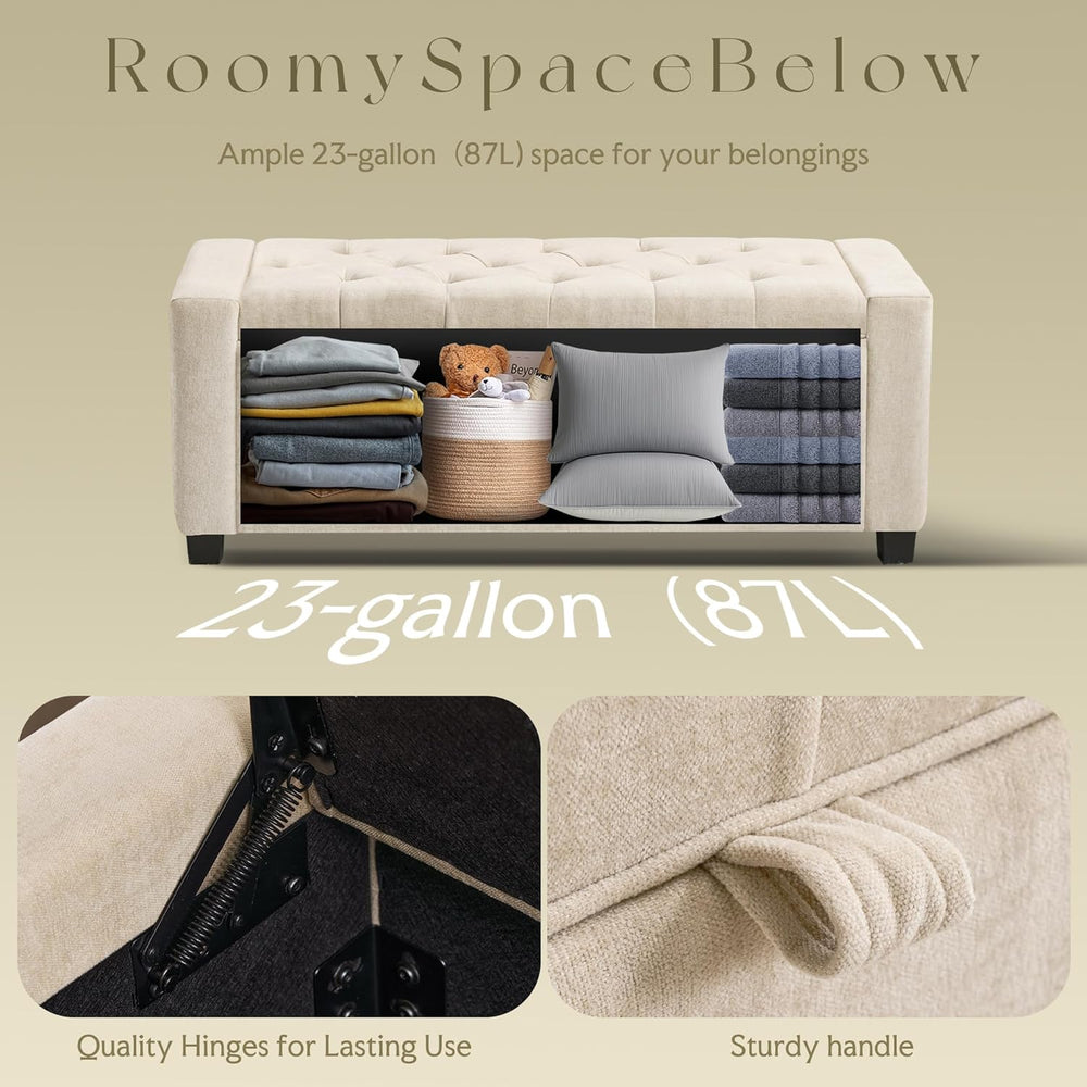 GRAINELL 42.13” Storage Ottoman Bench, Upholstered Tufted Bedroom Bench | End...