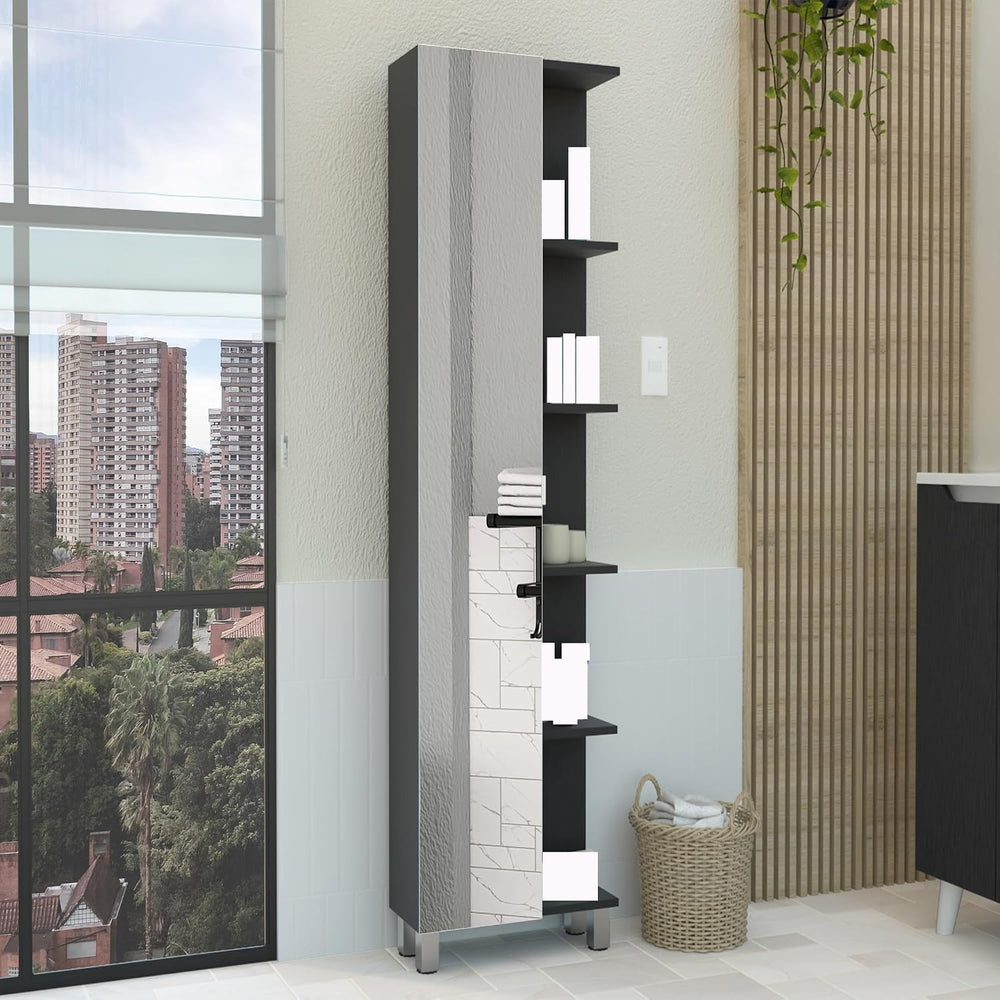 Modern Single Door Cabinet, Storage Cabinet with Five External Shelves and Fo...
