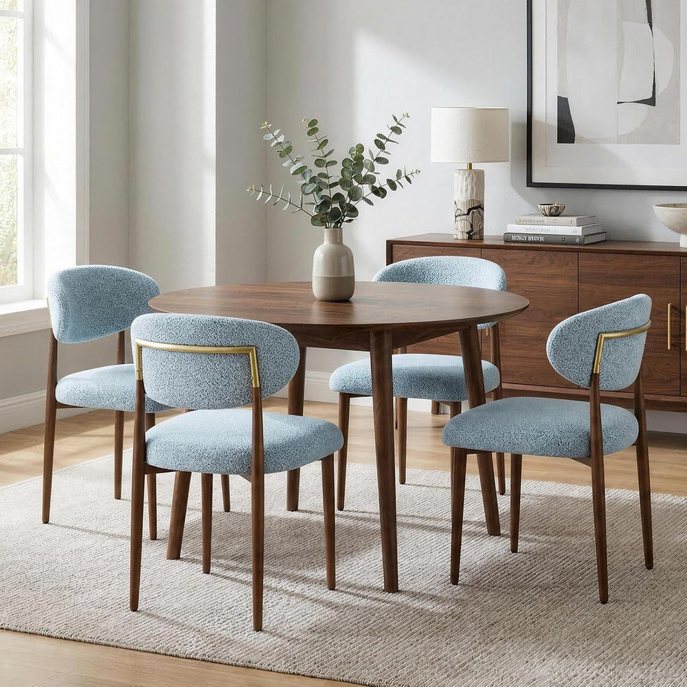 300LBS Dining Chairs Set of 4,Metal Kitchen Chairs,Modern Teddy Fleece Uphols...