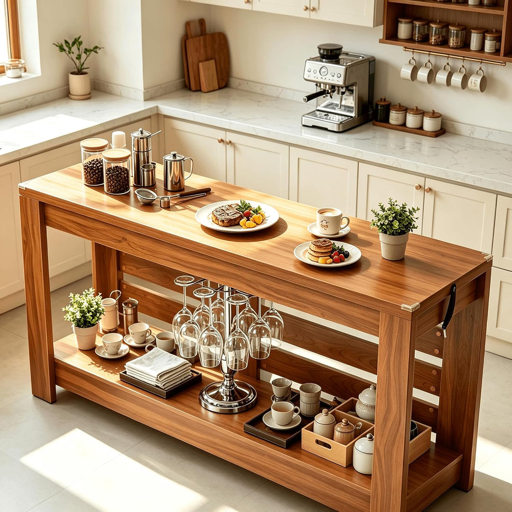 Bigbiglife 63 Inch Grille Console Table, Rustic Farmhouse Wood Sofa Table wit...