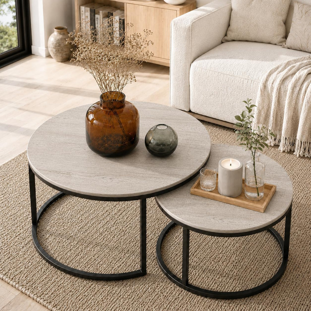 Otterease Nesting Tables Set of 2, Small Round Coffee Table for Living Room |...