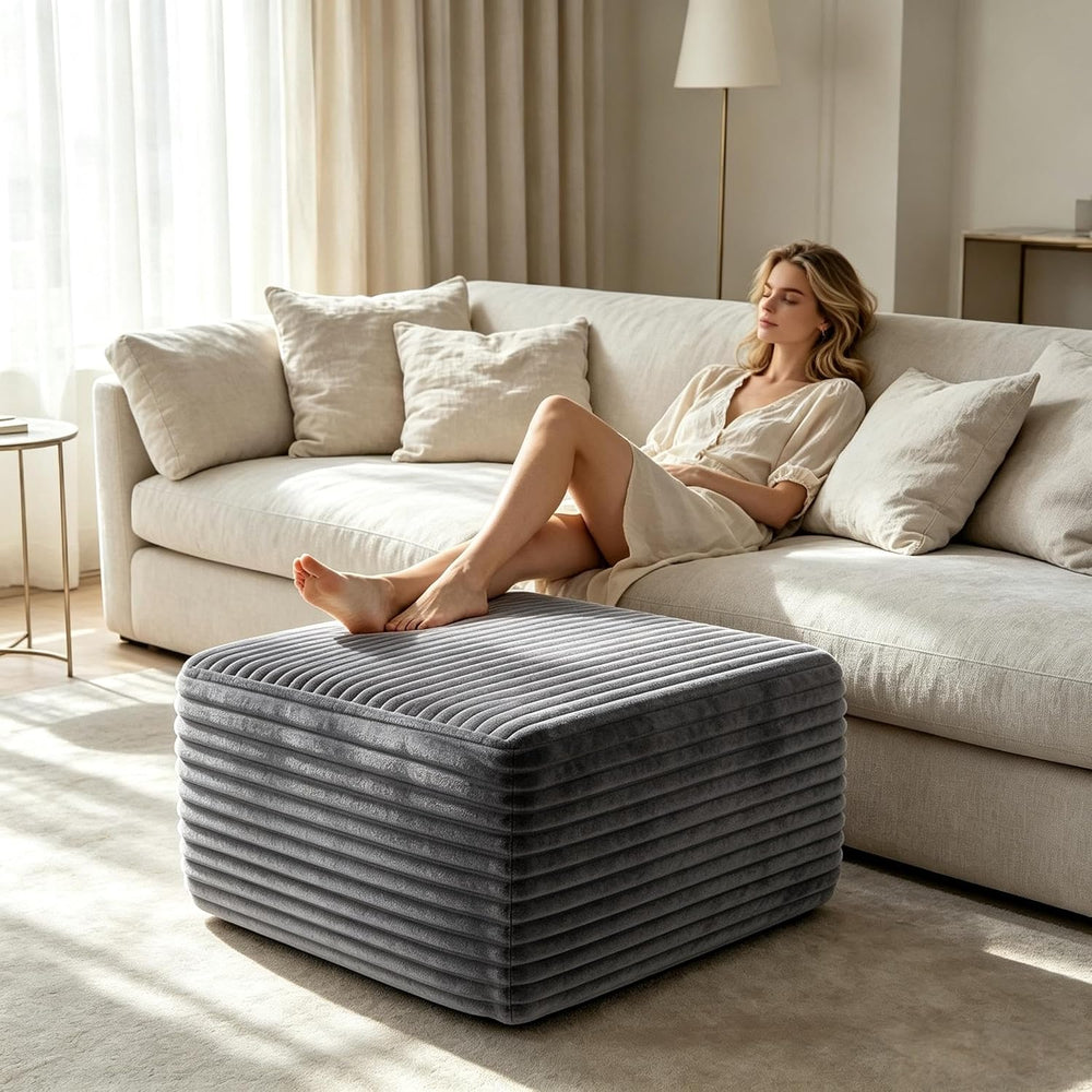 28 Inch Corduroy Square Ottoman Foot Rest, Modular Cloud Sofa Cube Pouf, 250L...