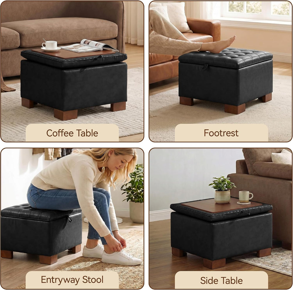 24 Inch Square Storage Ottoman Coffee Table, Modern Tufted Upholstered Ottoma...