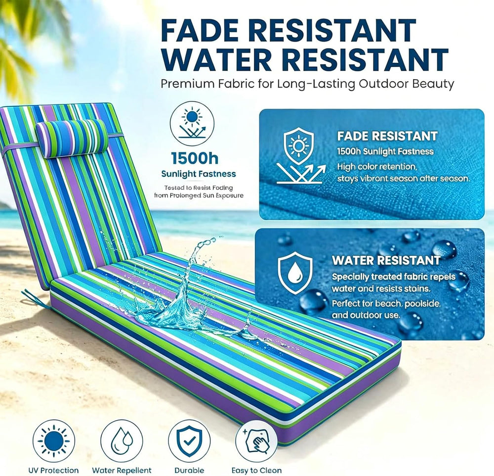 Chaise Lounge Cushion for Outdoor Furniture, Waterproof Patio Lounger Pads