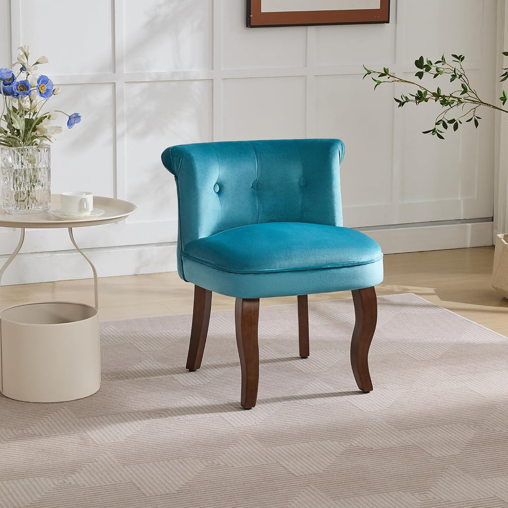 WUTUTUEE Velvet Vanity Chair with Back, Tufted Upholstered Vanity Stool with ...
