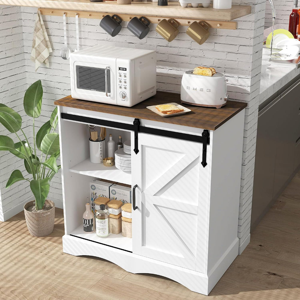 Hlivelood Farmhouse Coffee Bar Cabinet, White Buffet Storage Cabinet with Sli...