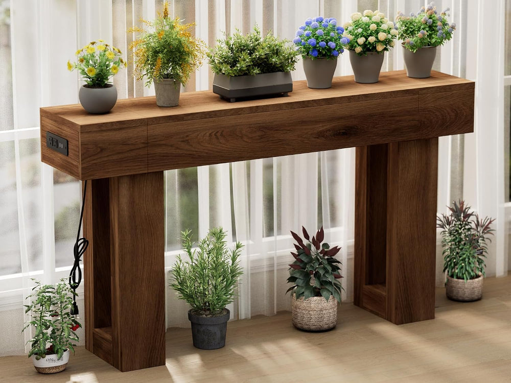 63 Inch Long Console Table w/Outlets & USB Ports, Narrow Rectangular Sofa...