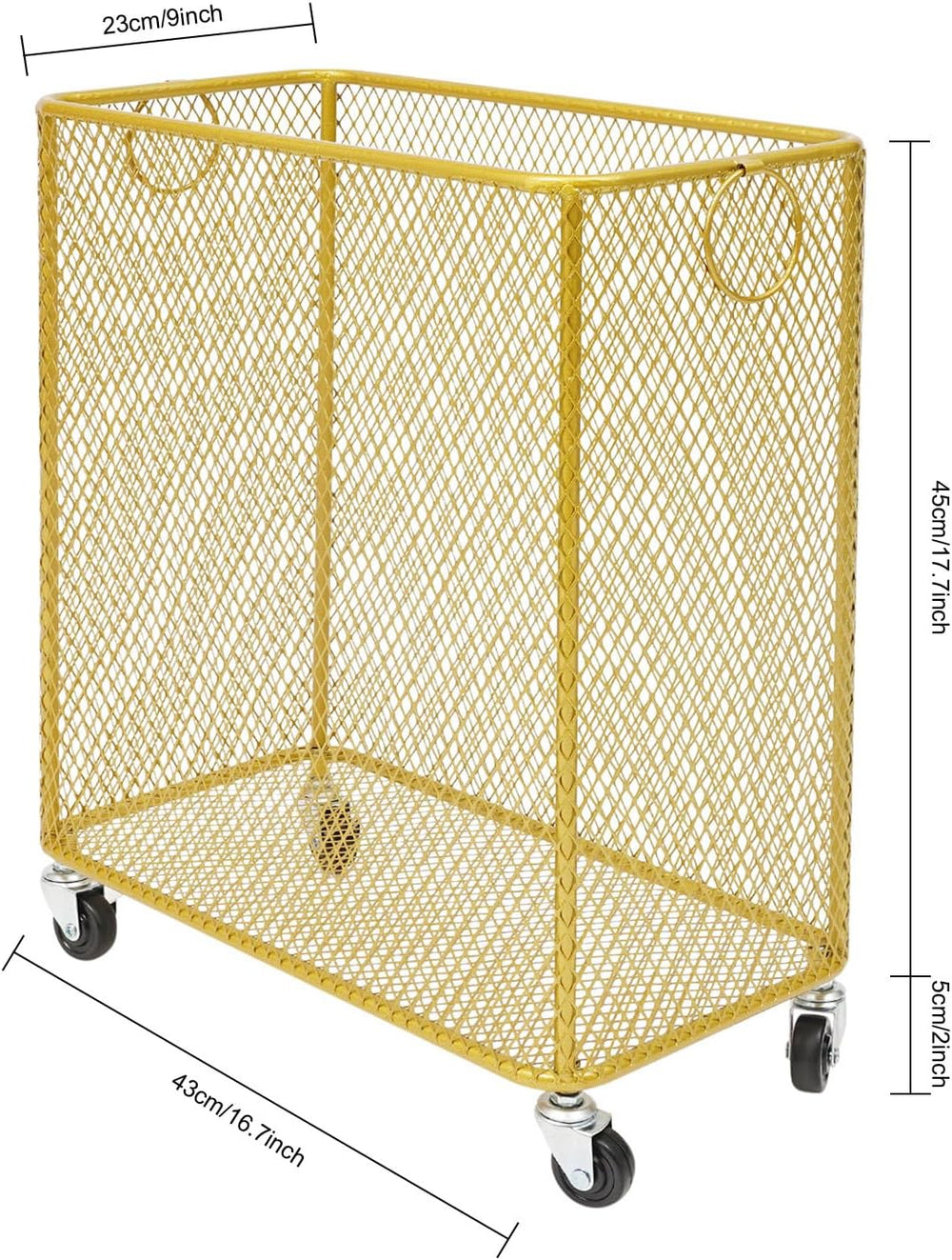 Metal Storage Cart Rectangular Mesh Wire Rolling Laundry with Ring Handles, G...