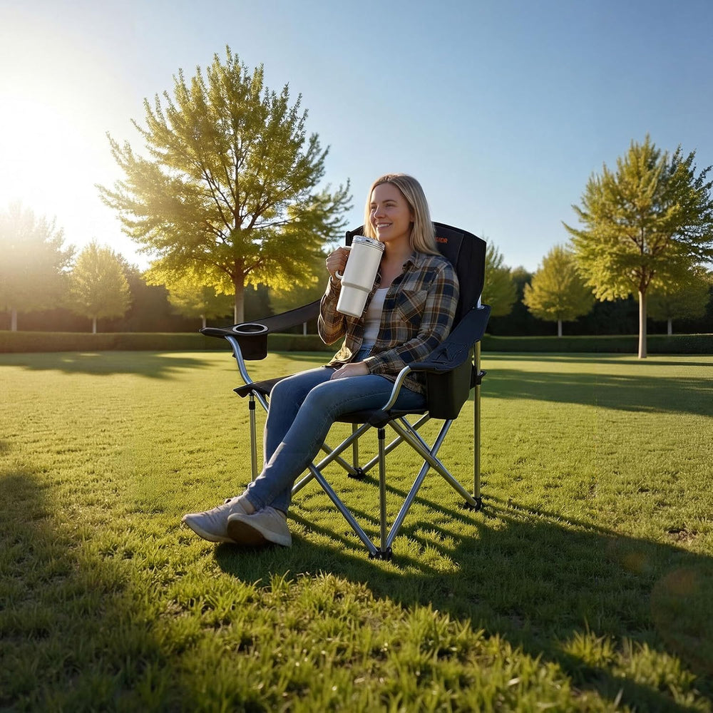 VEVOR Oversized Camping Folding Chair, Portable Heavy Duty Outdoor Quad Lumba...