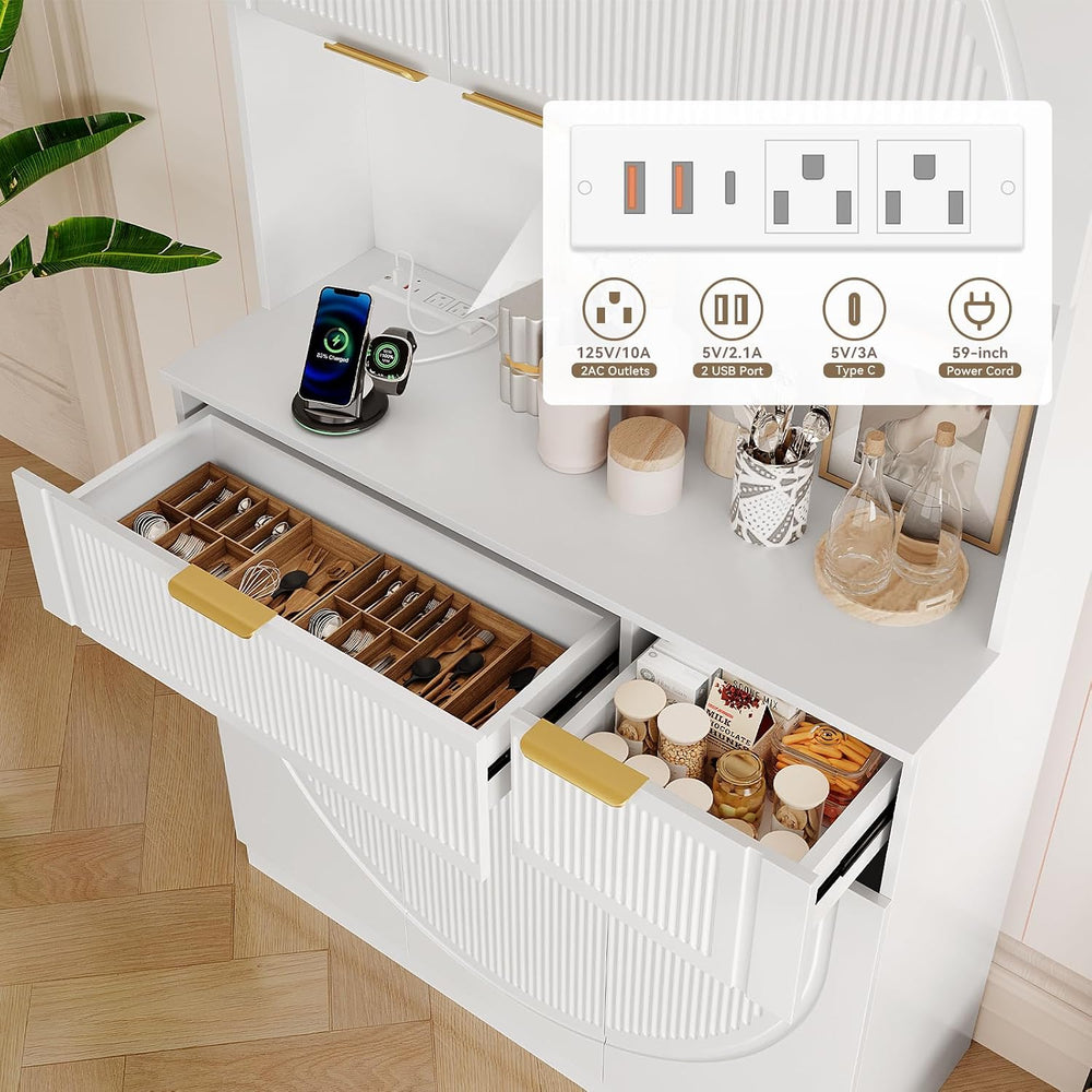 71" Kitchen Pantry Cabinet with Build-in Charging Station, White Modern ...