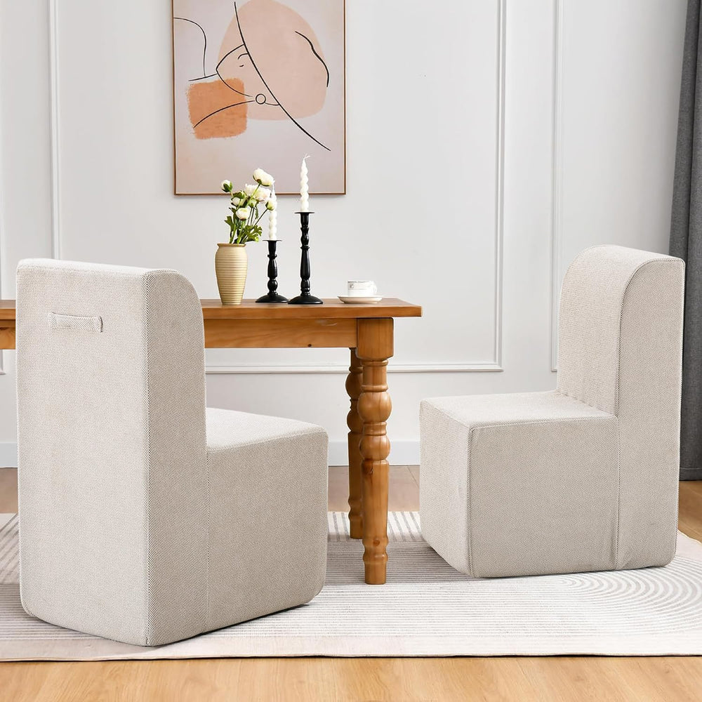 Upholstered Dining Chair, Modern Linen Fabric Dining Room Chair with Mid Back...