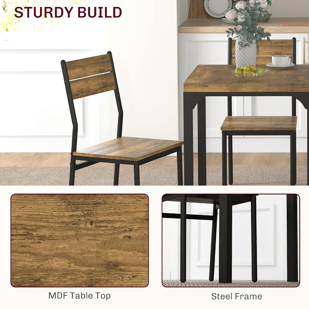 HOMCOM Dining Table Set for 2, Dining Room Set, 3 Piece, Rustic Brown