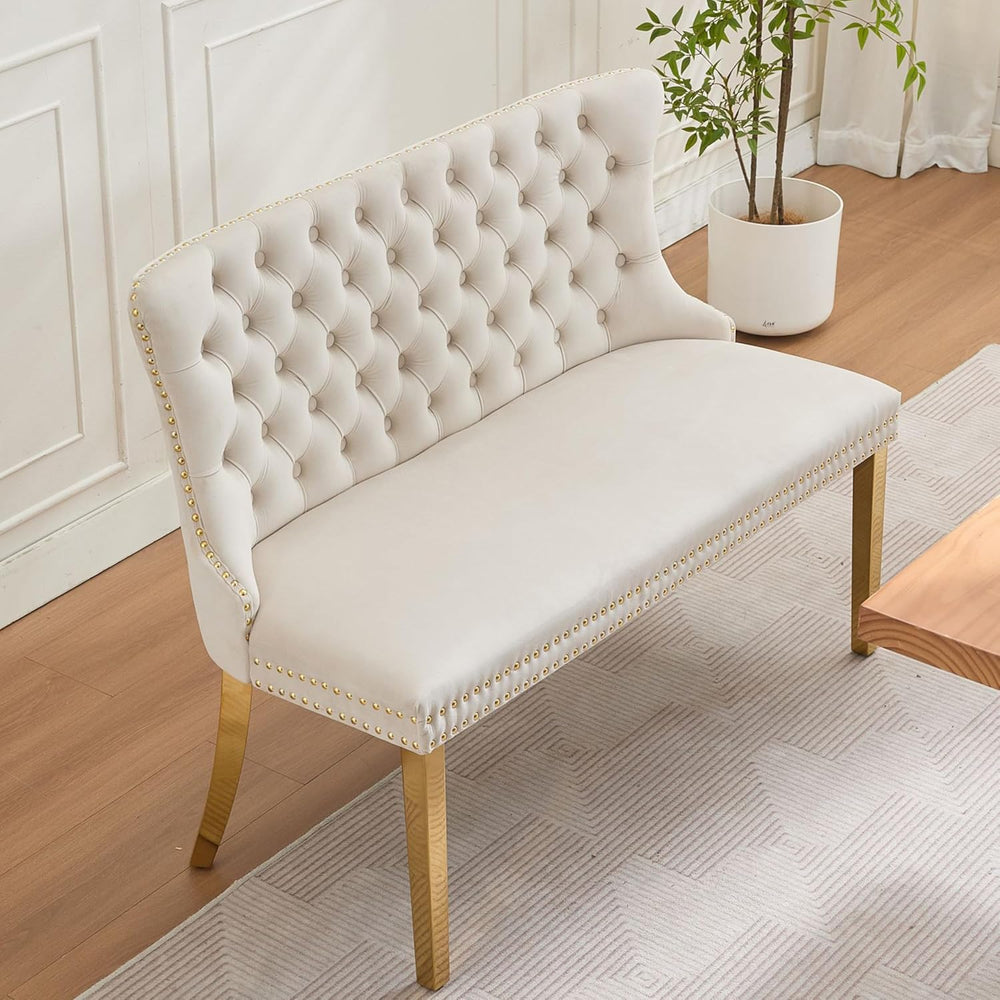Upholstered Dining Bench with Back Button Tufted Settee Benches Small Lovesea...
