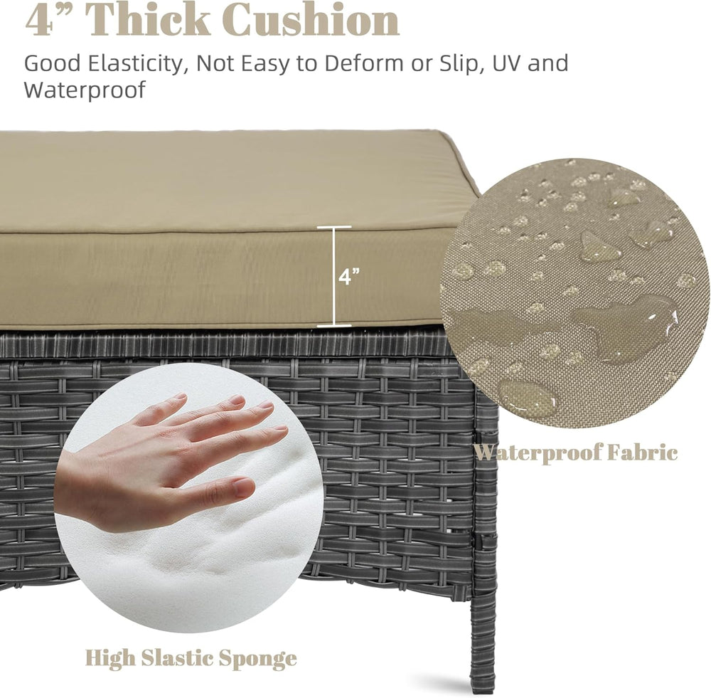 Set of 2 Outdoor Patio Ottomans, All-Weather PE Rattan Wicker Furniture for B...