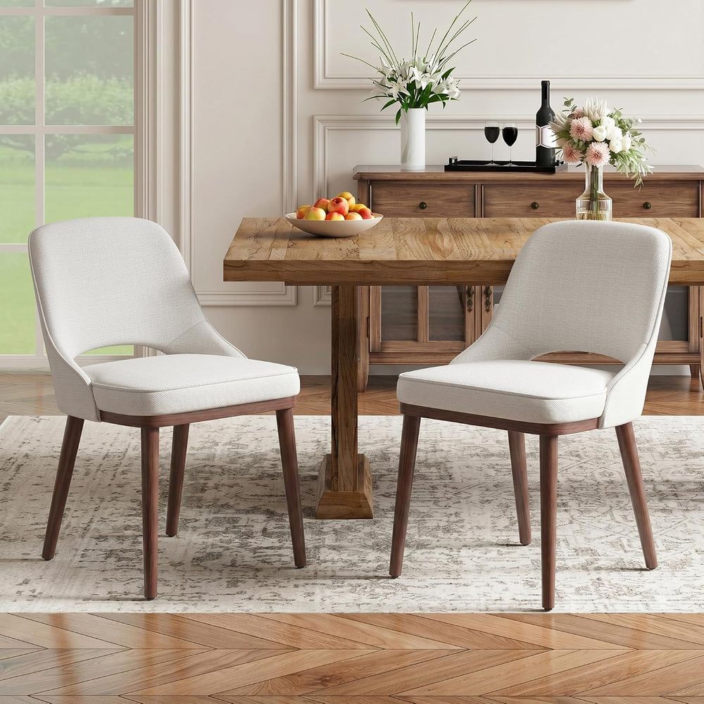 Modern Upholstered Chairs, Curved Open‑Back Fabric Kitchen Chairs(Set of 2)