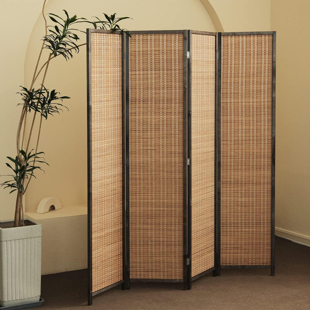 Furnnylane 4 Panel Bamboo Room Divider - 5.6 ft Tall Folding Privacy Screen f...