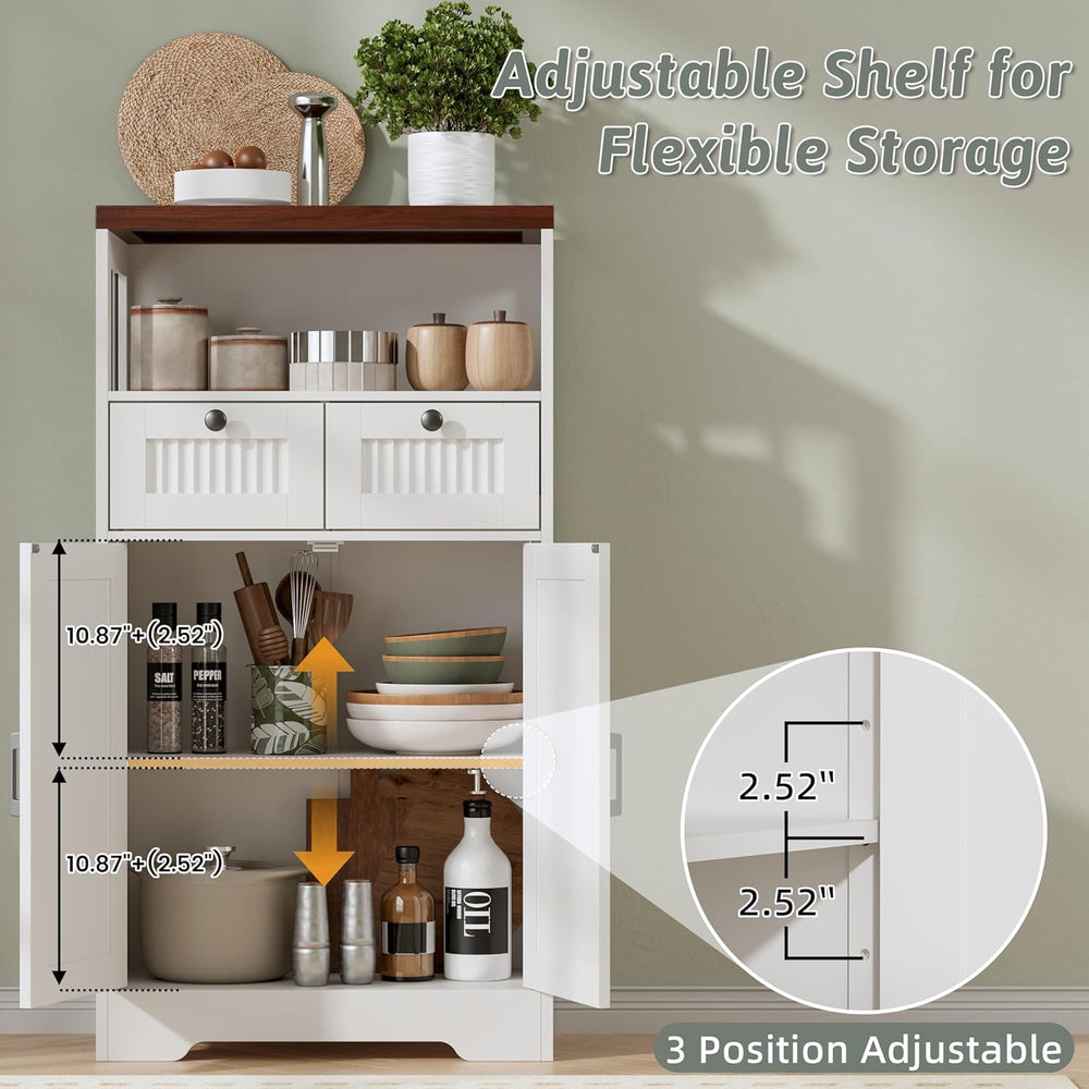 Buffet Cabinet, Fluted Sideboards with 2 Drawers and Doors, Open Compartment ...