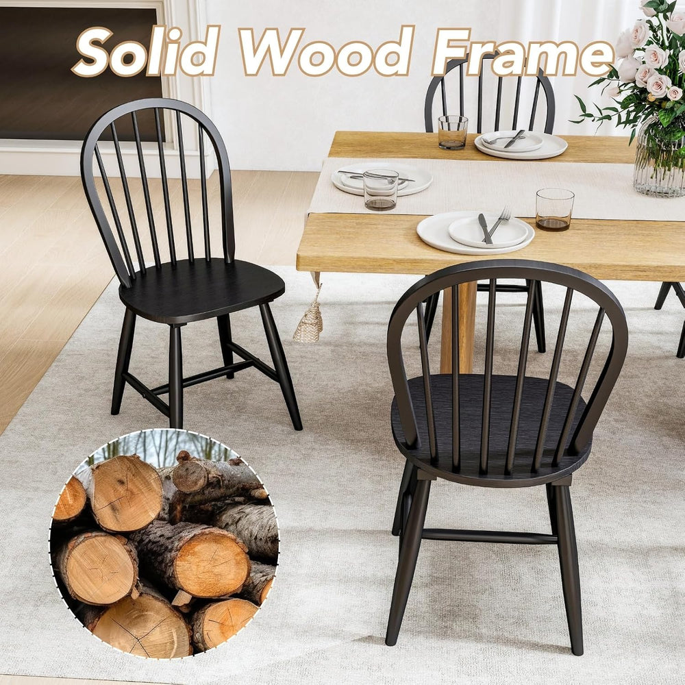 chairus Black Windsor Dining Chairs Set of 2, Farmhouse Wooden Dining Room Ch...