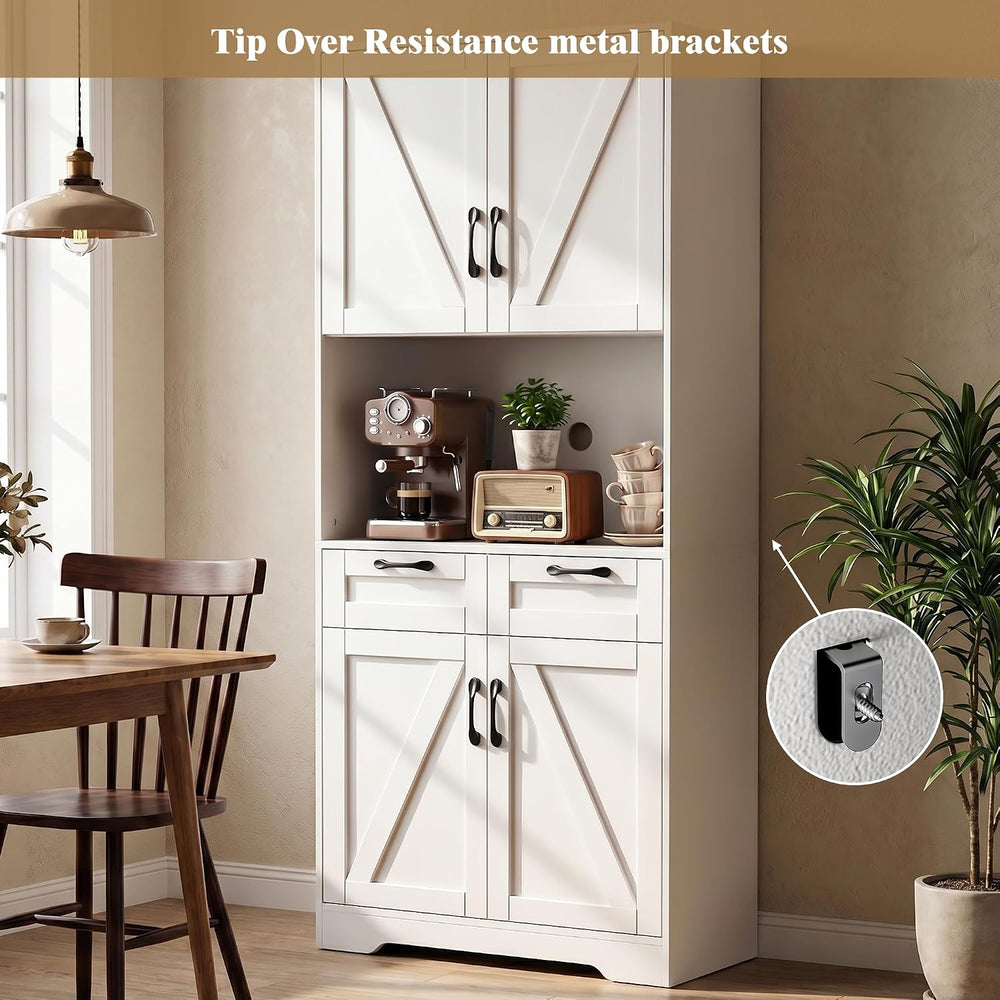 Tall Kitchen Pantry Cabinet with 2 Drawers, White Hutch Cabinet with Storage,...
