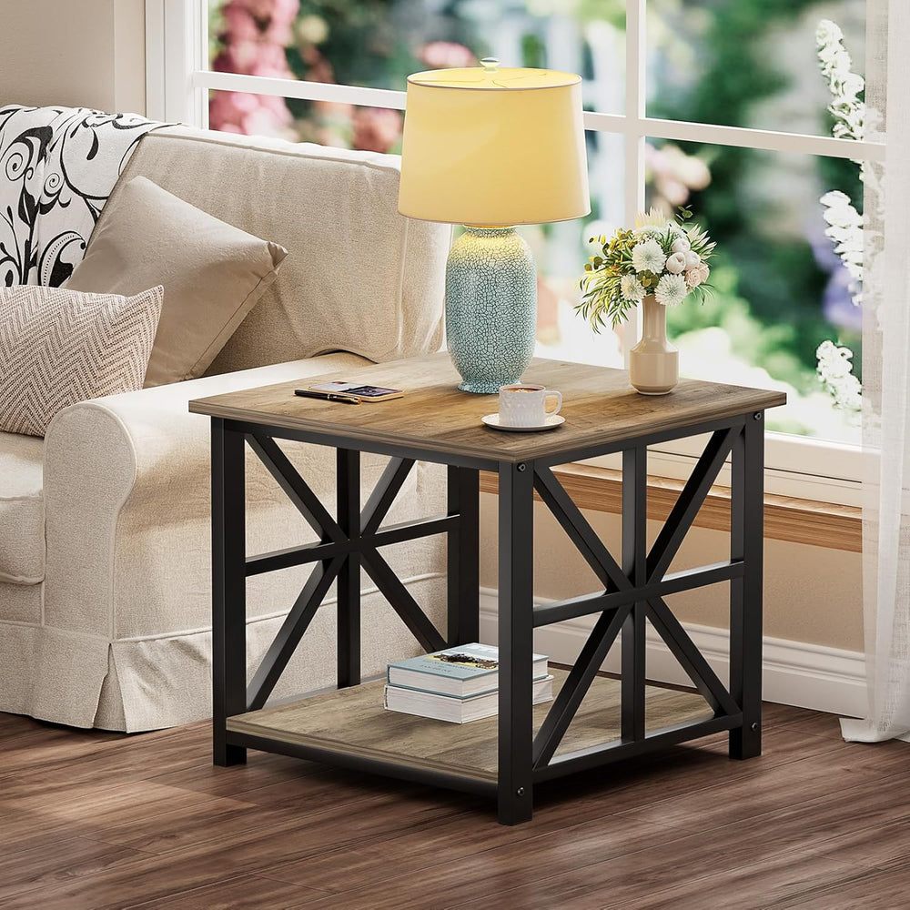 GreenForest Large End Table with X-Shaped Metal Frame for Living Room