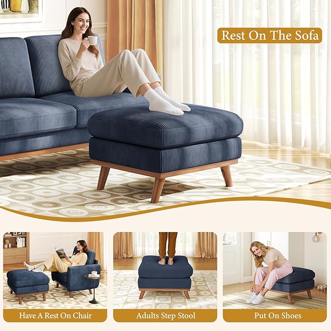 Vesgantti Large Ottoman for Modular Sofa, 29.5" Corduroy Ottoman with Sp...